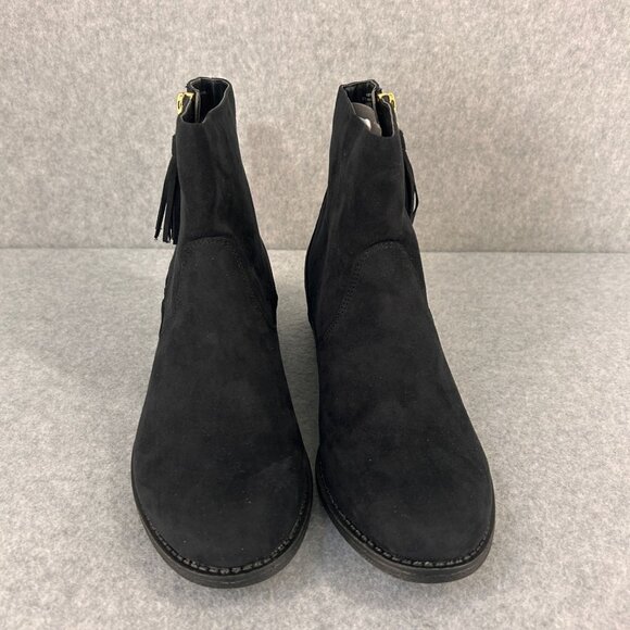 Diba Womens Size 7.5 Black Ankle Boots Booties Gold Side Zipper Low Heel NEW - Picture 3 of 16